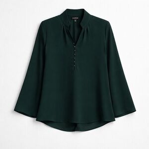 le chateau Dark Green Split-Neck Button Blouse